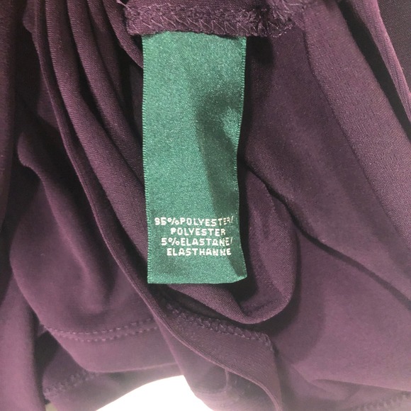 Lauren Ralph Lauren Purple Ruched V Neck 3/4 Sleeve Jersey Dress Size 12 - Picture 5 of 8